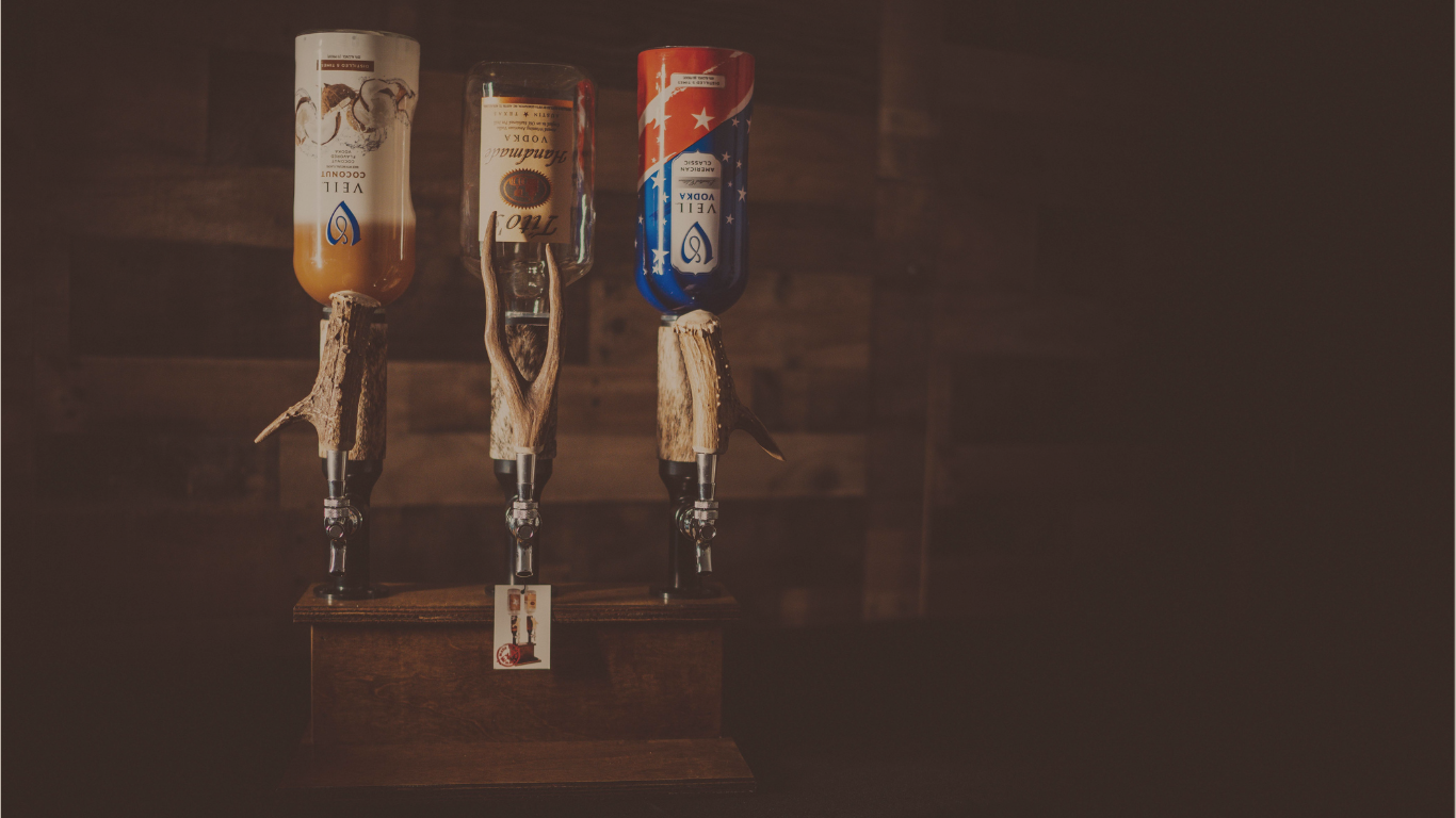 triple whiskey tower handmade with deer antler